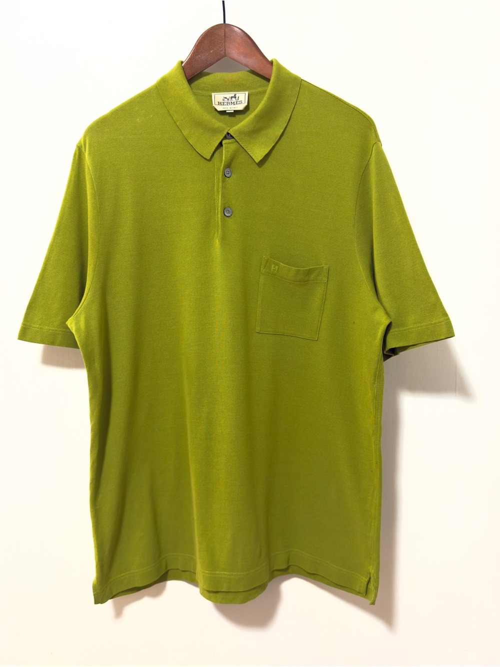 Hermes Soft Pique Cotton Embroidered Logo Short Sleeve Polo Shirt Mens XXL Green